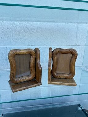 Vintage unique mid century modern Rustic Wooden Picture Frames Bookends decor